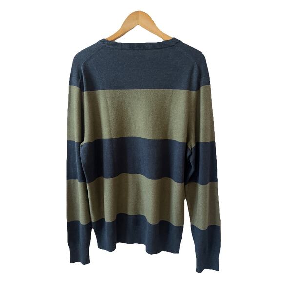 J. Crew Factory Sweater Mens Large Green Blue Rugby Stripe 100% Cotton NWT - Picture 2 of 7